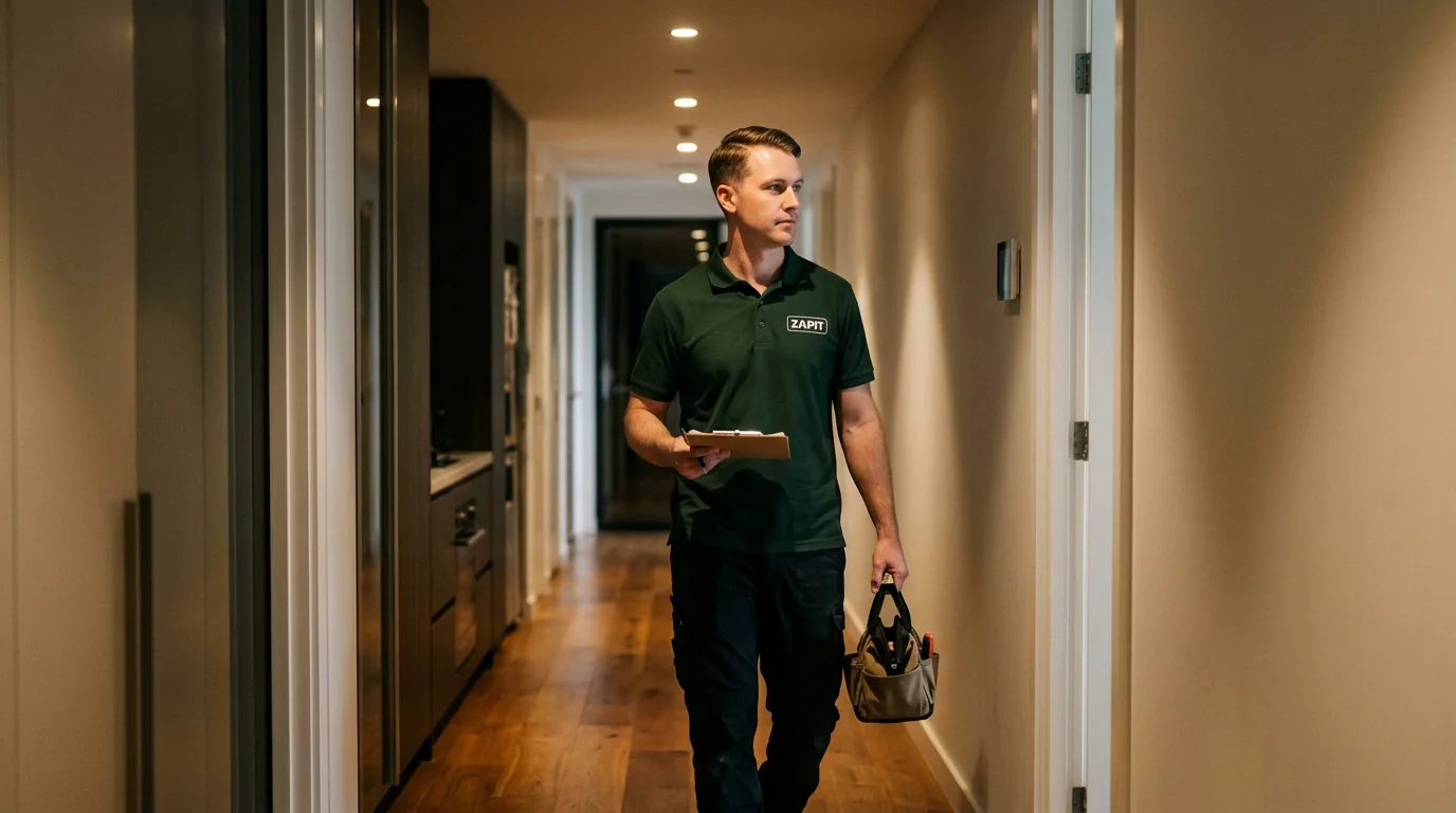 A Zapit technician on a high-rise pest control visit